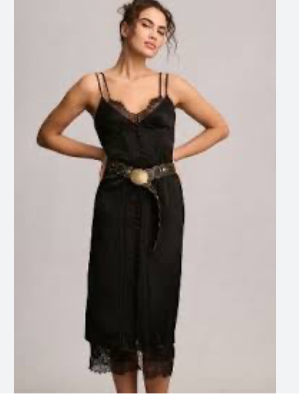 Anthropologie Black Lace-Trim Slip Dress - Brand New